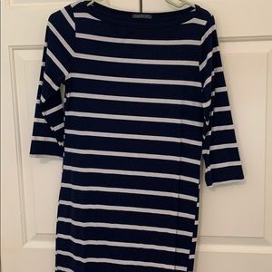 Blue & White Striped 3/4 sleeve dress